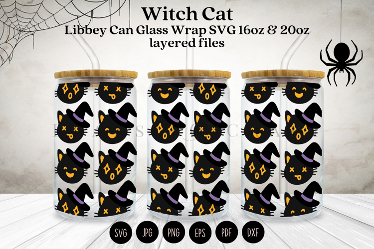 Witch Cat Halloween Libbey Glass Can Wrap SVG
