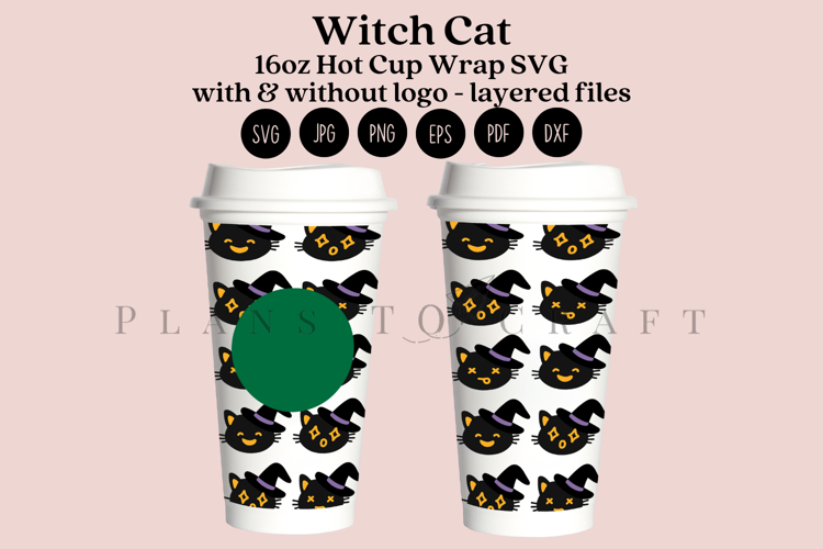Witch Cat Halloween 16oz Hot Cup Tumbler Wrap SVG