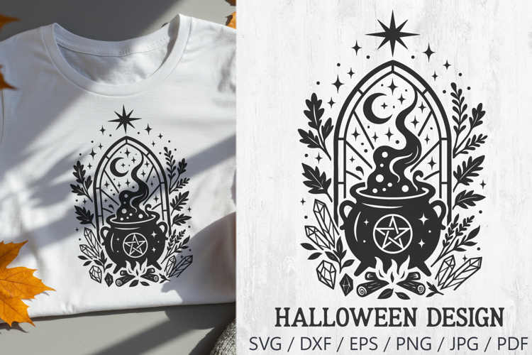 Witch Cauldron Stained Glass Halloween SVG Cut File
