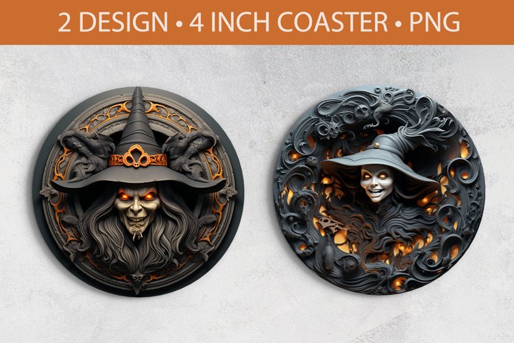 witch halloween coaster sublimation, halloween round coaster example image 1