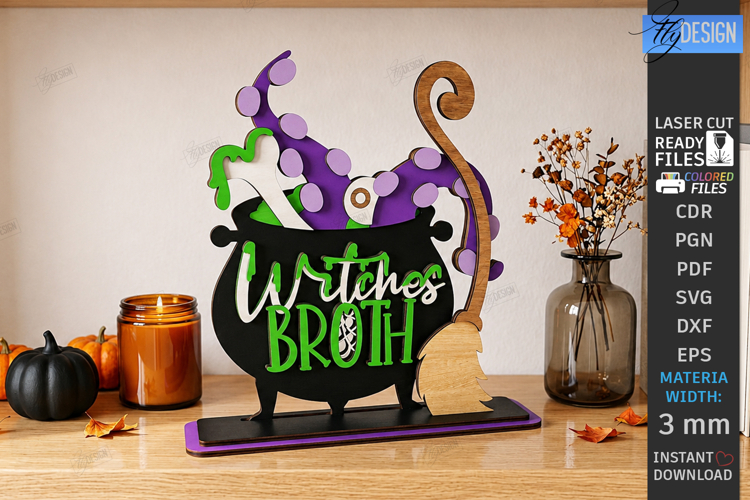 Witch Decor Laser Cut | Halloween Decor | Shelf Sitter | CNC