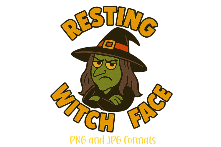 Resting Witch Face Halloween Pun Logo Slogan Illustration