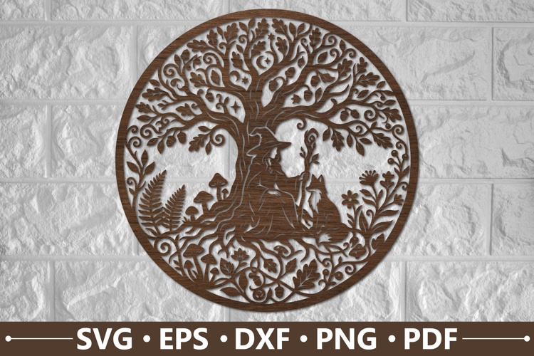 Witch Fox Woodland Tree SVG Design