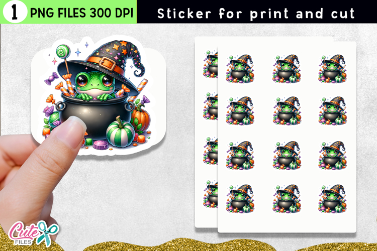 Cute Witch Frog Sticker | Print & Cut PNG for Crafts