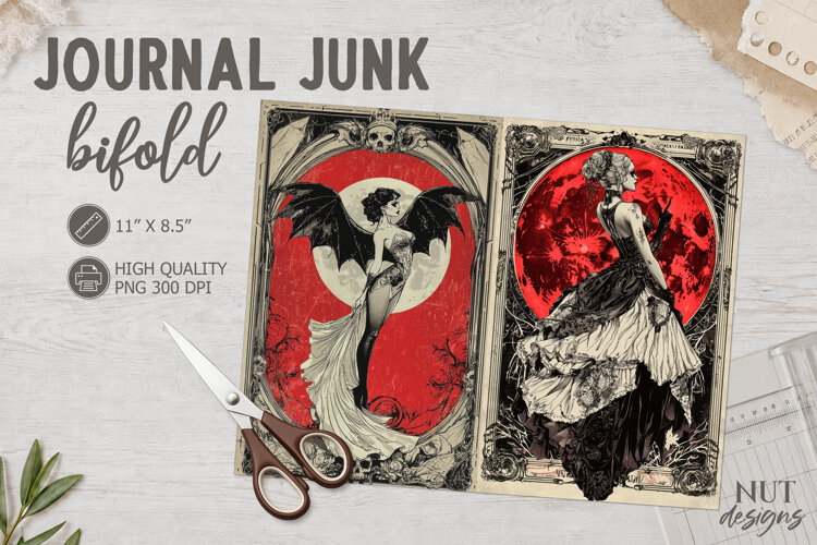 Gothic Vampire Bifold Journal Junk Creepy halloween journal example image 1