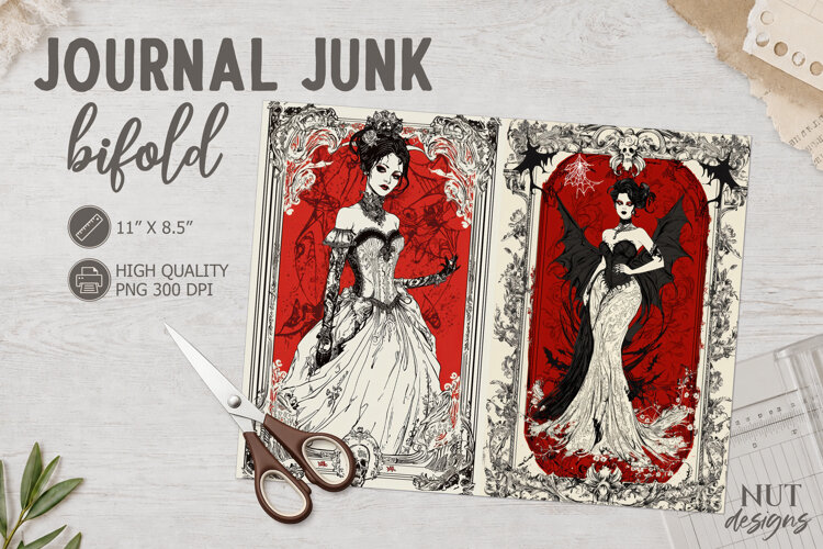 Gothic Witch Bifold Journal Junk Lace halloween example image 1