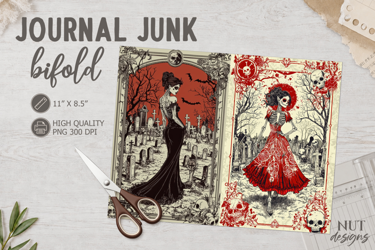 Gothic Halloween Skeleton Journal Junk Halloween ephemera