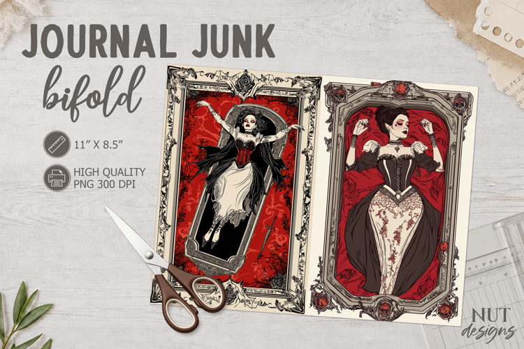 Gothic Vampire Woman Journal Junk Halloween ephemera