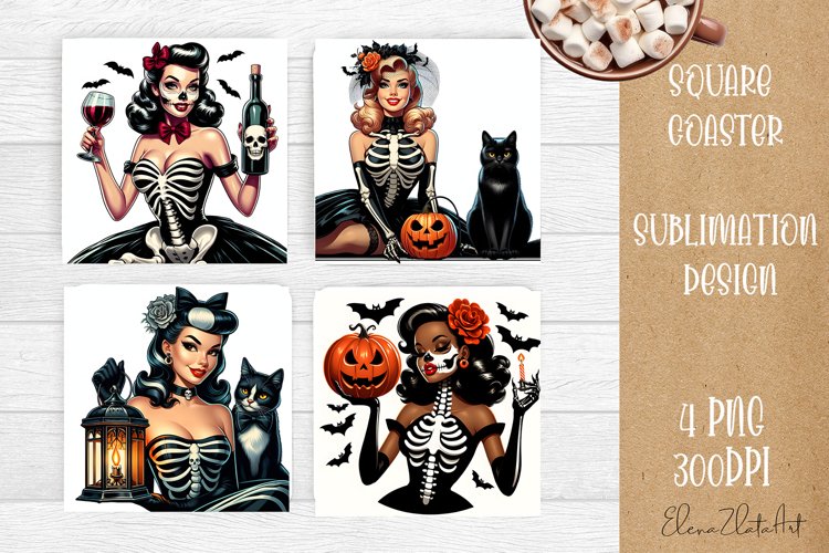 Pin Up Girl Sublimation Coaster | Halloween Square Coaster