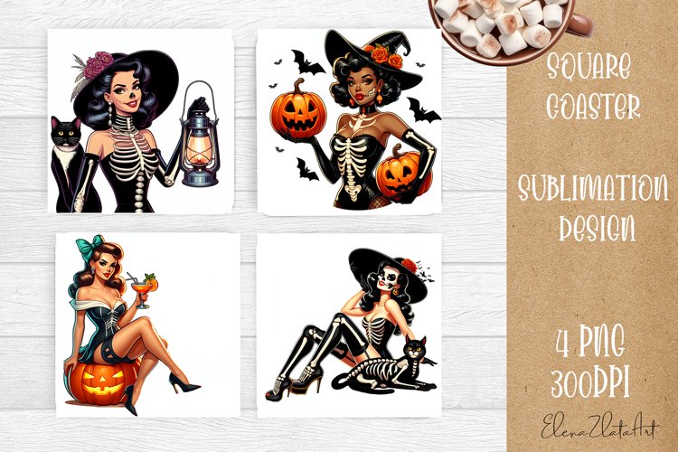 Pin Up Girl Sublimation Coaster | Halloween Square Coaster