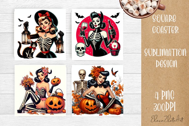 Pin Up Girl Sublimation Coaster | Halloween Square Coaster