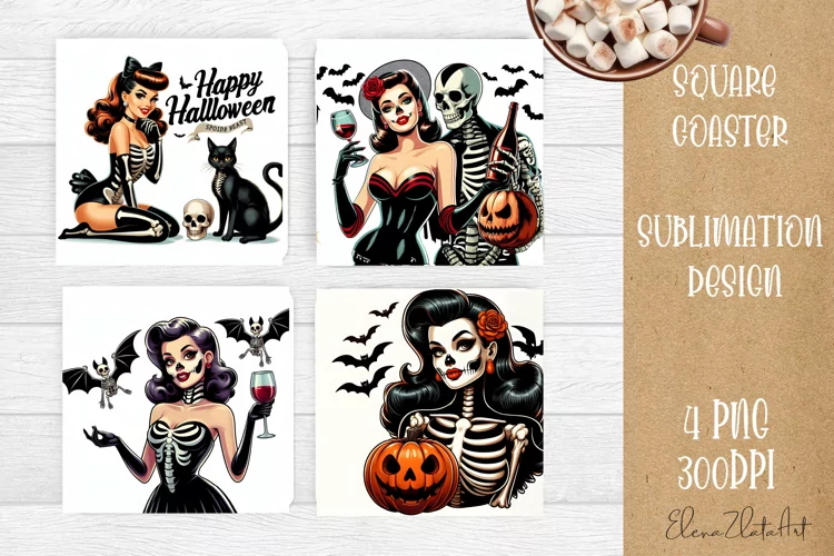 Pin Up Girl Sublimation Coaster | Halloween Square Coaster