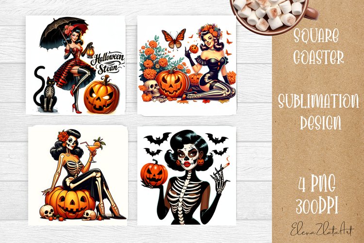 Pin Up Girl Sublimation Coaster | Halloween Square Coaster