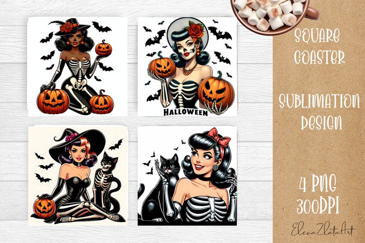 Pin Up Girl Sublimation Coaster | Halloween Square Coaster