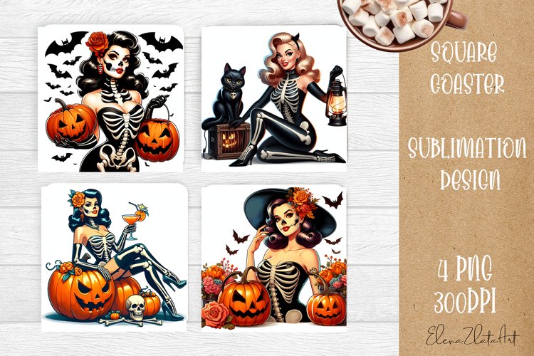 Pin Up Girl Sublimation Coaster | Halloween Square Coaster
