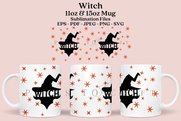 Witch Halloween Mug Sublimation Wrap SVG