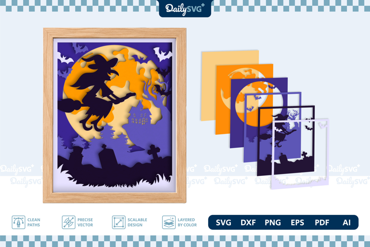 Halloween Moon Shadow Box SVG Spooky Night Layered