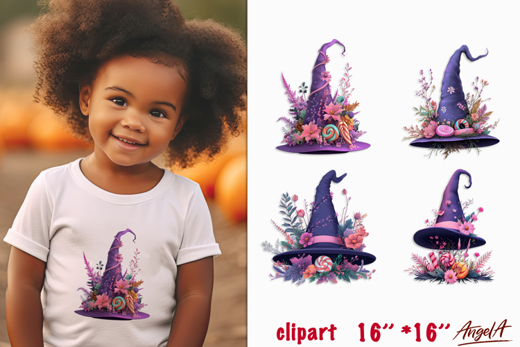 Fairy witch hat with treats pastel Halloween Boo clipart PNG