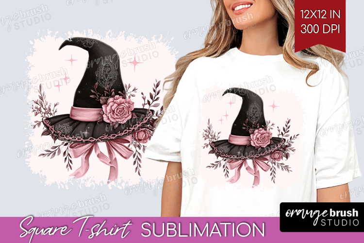 Witch Hat Cute Square Tshirt Background Pink Halloween PNG