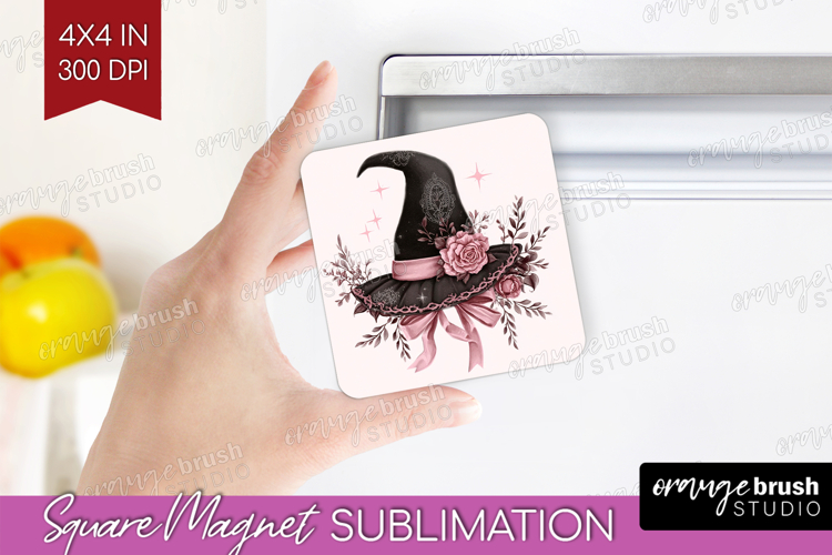 Witch Hat Cute Magnet Sublimation Pink Halloween Square PNG
