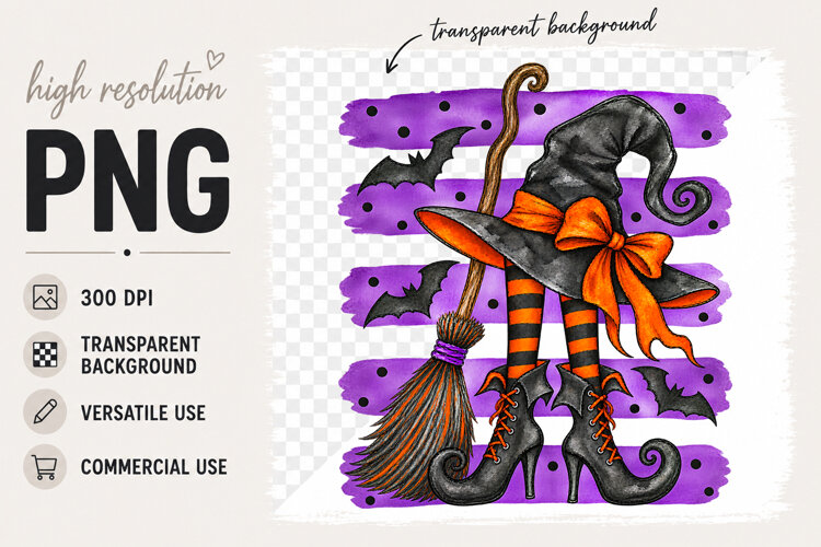 Halloween Witch Stripes PNG Design example image 1