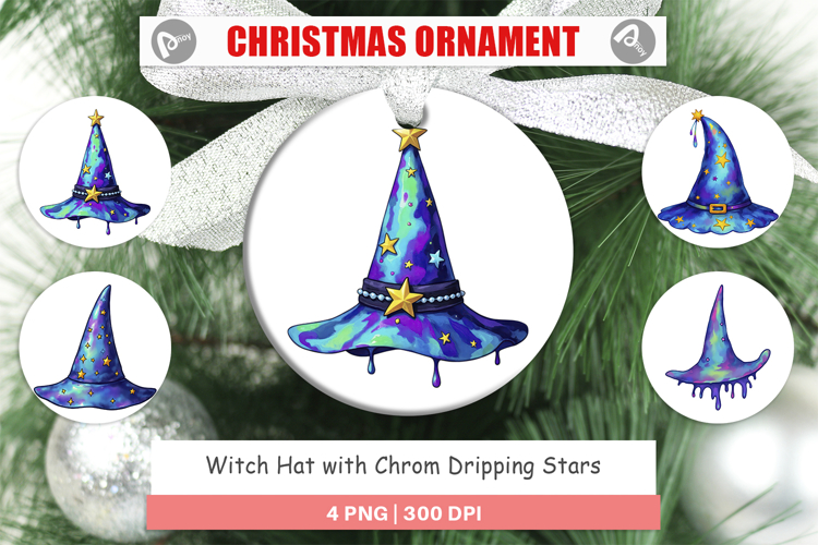 Ornament Chrome Star Witch Hat