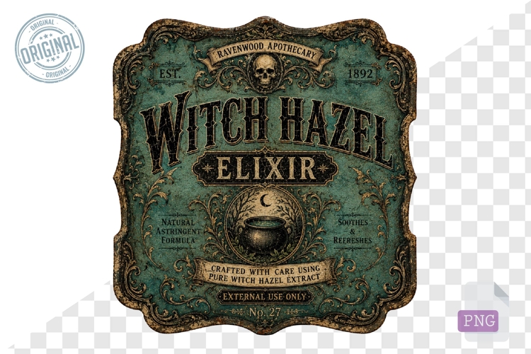 Witch Hazel Elixir Vintage Apothecary Halloween PNG