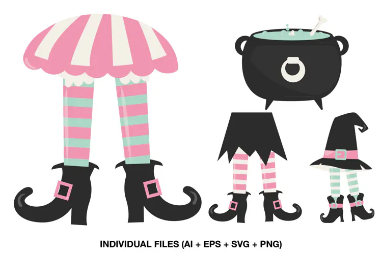Cute Witch Legs Clipart, Pastel Halloween Graphics