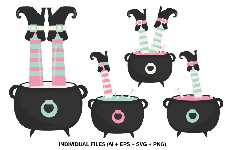 Witch Legs Clipart, Halloween Cauldron Illustrations