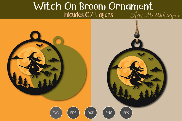 Witch on Broom Hanging Ornament