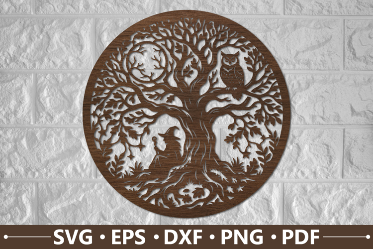 Witch Owl Moon Tree SVG Design