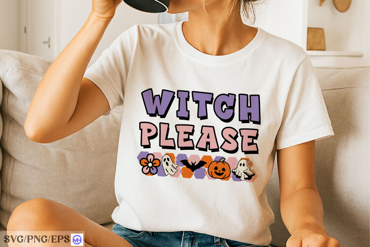 Witch Please Retro Halloween SVG PNG T-shirt Design example image 1