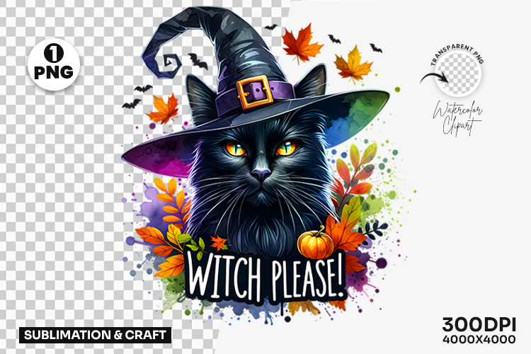 Halloween Autumn Witch Please Black Cat Witch Hat Clipart