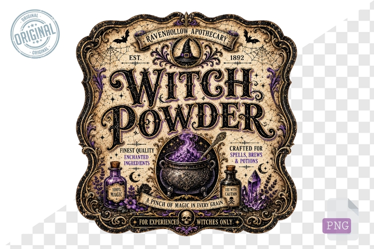 Witch Powder Halloween Apothecary Vintage PNG Design