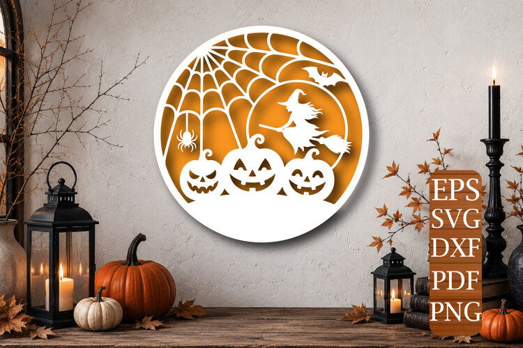 Witch Pumpkin Spider Web Circle Laser Cut SVG example image 1