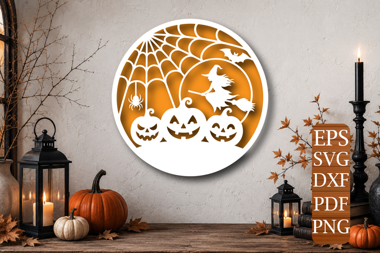 Witch Pumpkin Spider Web Circle Laser Cut SVG