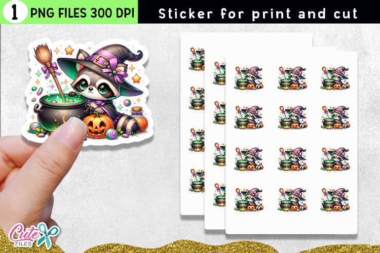 Witch Raccoon for Print and Cut Sticker