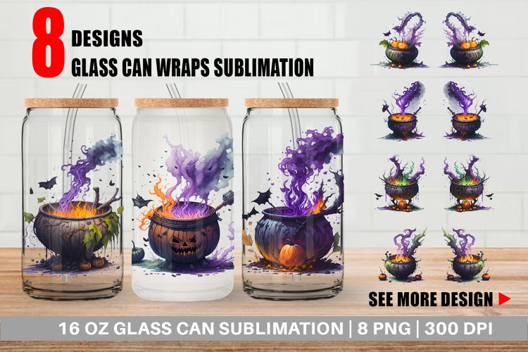 Witch's Cauldron Halloween Glass Can Wraps example image 1