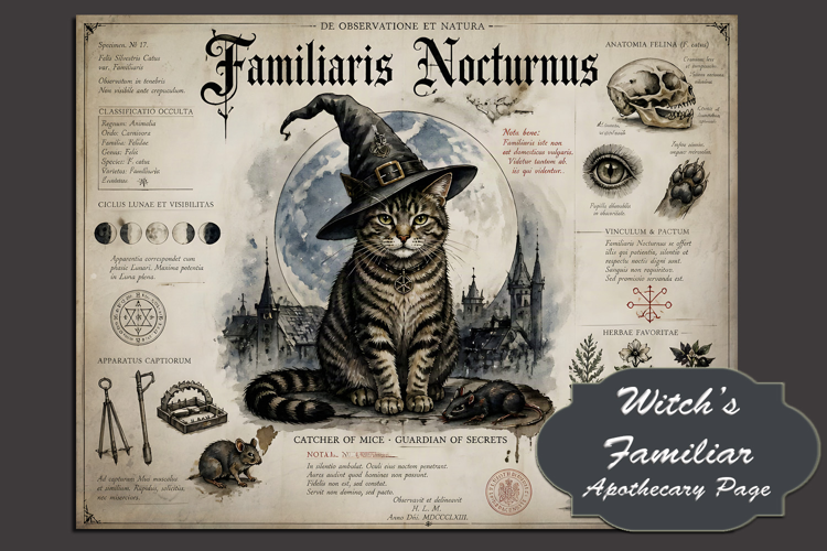 Witch's Familiar - Tabby Cat Illustration