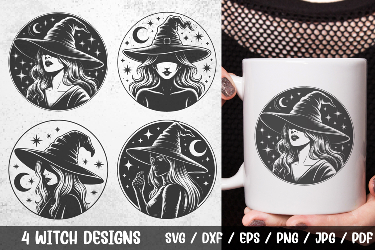 Witch Silhouettes in Circle SVG | Halloween PNG Clipart