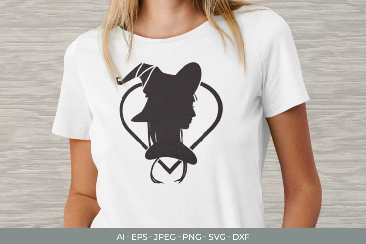 Witch Silhouette in Hearth with Gradient Color SVG