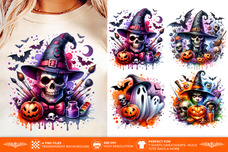 Witch Skull Ghost Pumpkin Halloween - 4 Sublimation Designs