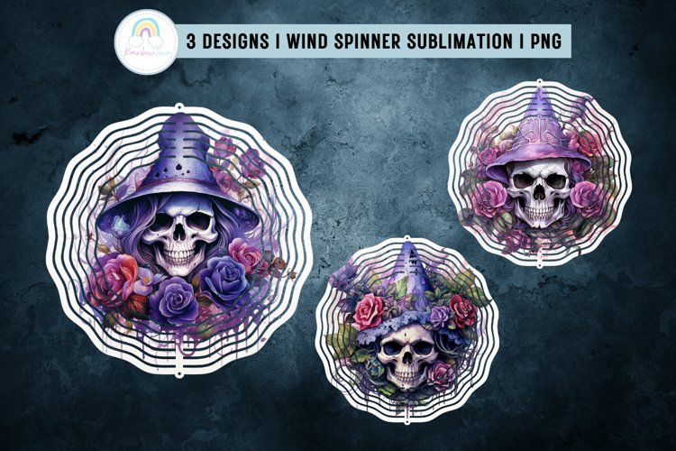 Floral Skull Halloween Wind Spinner Sublimation example image 1