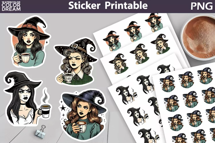 Halloween Witch Coffee Sticker | Grumpy Witch Sticker