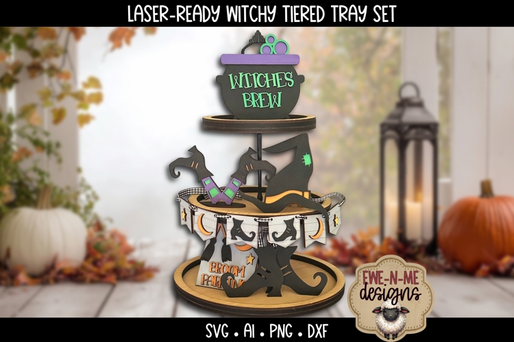 Cute Halloween Witch Tiered Tray SVG | Six Laser SVG Files