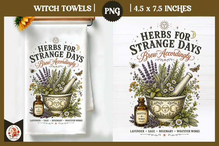 Witch Herb Kitchen. Vintage botanical witch design
