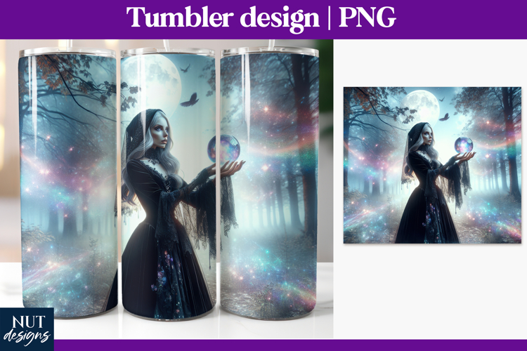 Witch Forest Tumbler PNG Witch with glowing crystal orb