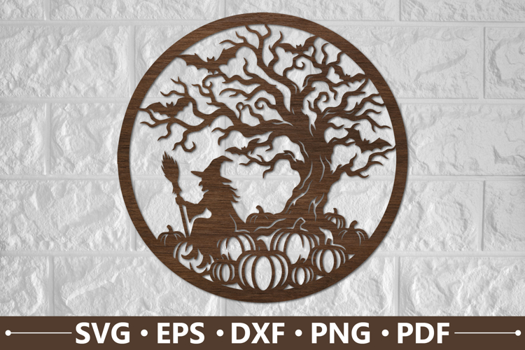 Witch Under Haunted Tree Round SVG