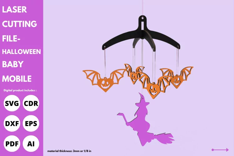 bat heart & witcher Halloween baby mobile svg laser cut file