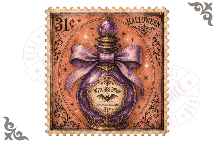 Witches Brew Potion Bottle Halloween Stamp PNG